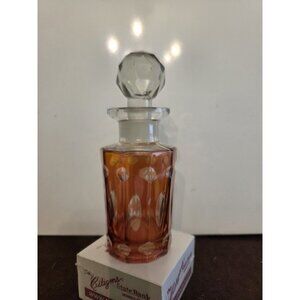 Two's Company Crystal Perfume Bottle Cranberry Cut Art Glass w/ Stopper‎